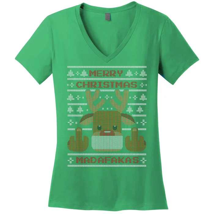 Merry Madafakas Funny Ugly Christmas Women's V-Neck T-Shirt