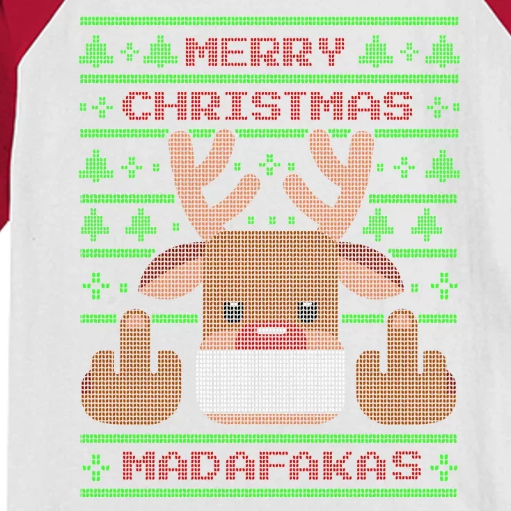 Merry Madafakas Funny Ugly Christmas Kids Colorblock Raglan Jersey