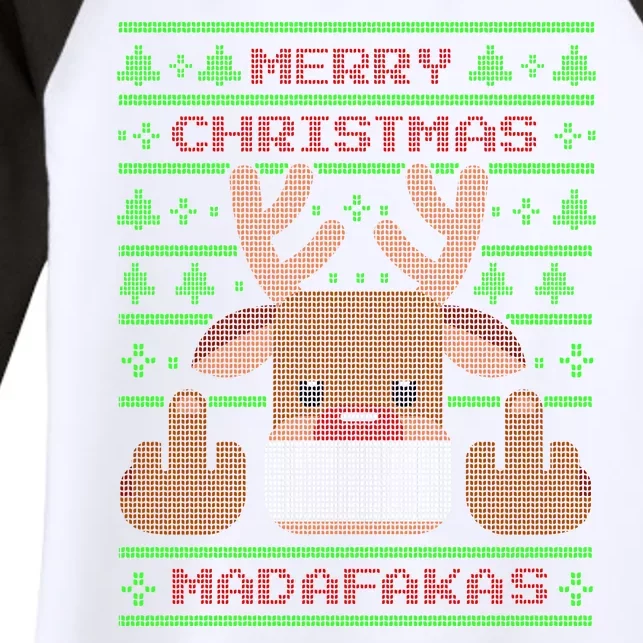 Merry Madafakas Funny Ugly Christmas Women's Tri-Blend 3/4-Sleeve Raglan Shirt