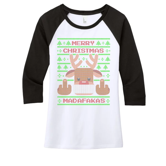 Merry Madafakas Funny Ugly Christmas Women's Tri-Blend 3/4-Sleeve Raglan Shirt