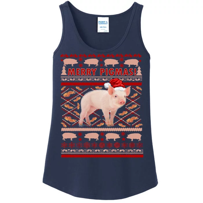 Merry Pigmas Christmas Pig Ugly Sweater Ladies Essential Tank