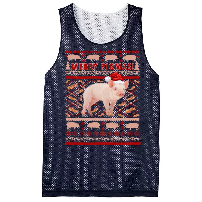 Merry Pigmas Christmas Pig Ugly Sweater Mesh Reversible Basketball Jersey Tank