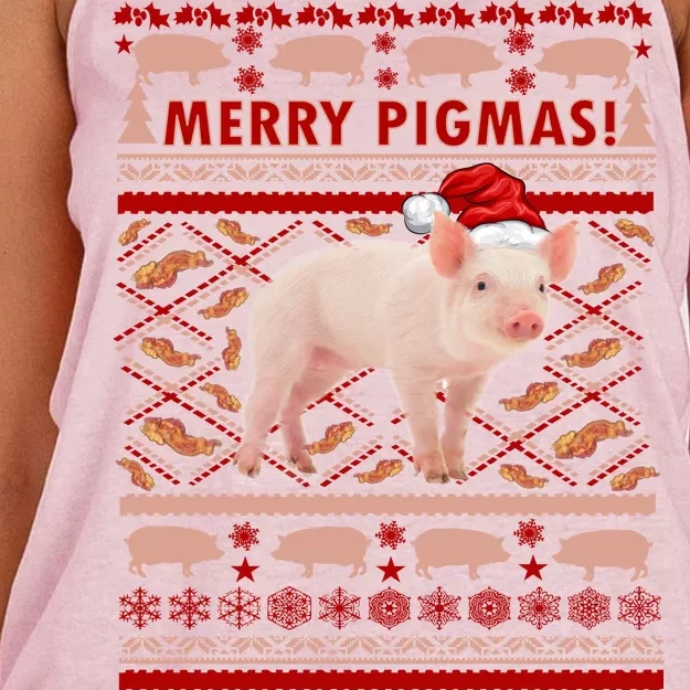 Merry Pigmas Christmas Pig Ugly Sweater Women's Knotted Racerback Tank