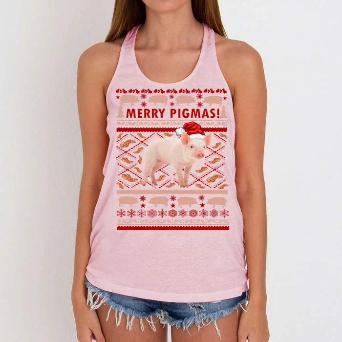 Merry Pigmas Christmas Pig Ugly Sweater Women's Knotted Racerback Tank