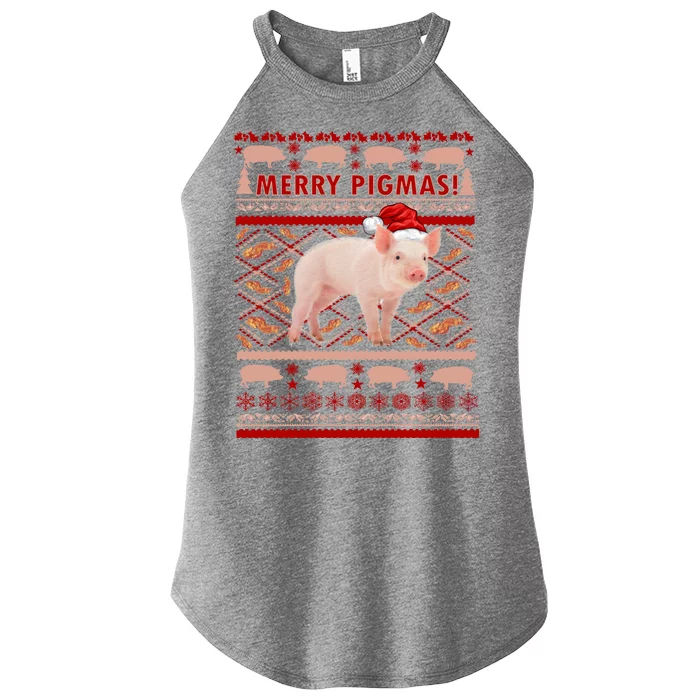 Merry Pigmas Christmas Pig Ugly Sweater Women’s Perfect Tri Rocker Tank