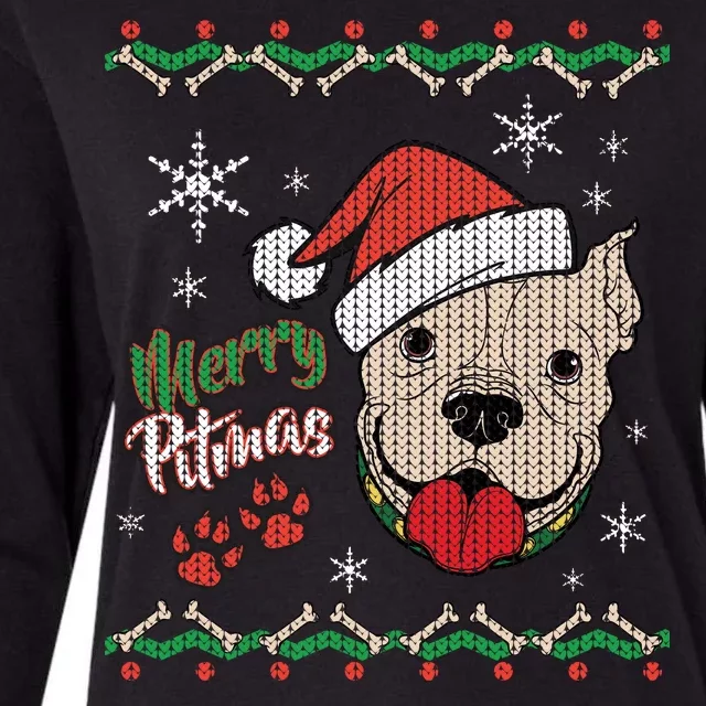 Merry Pitmas Ugly Christmas Sweater Womens Cotton Relaxed Long Sleeve T-Shirt