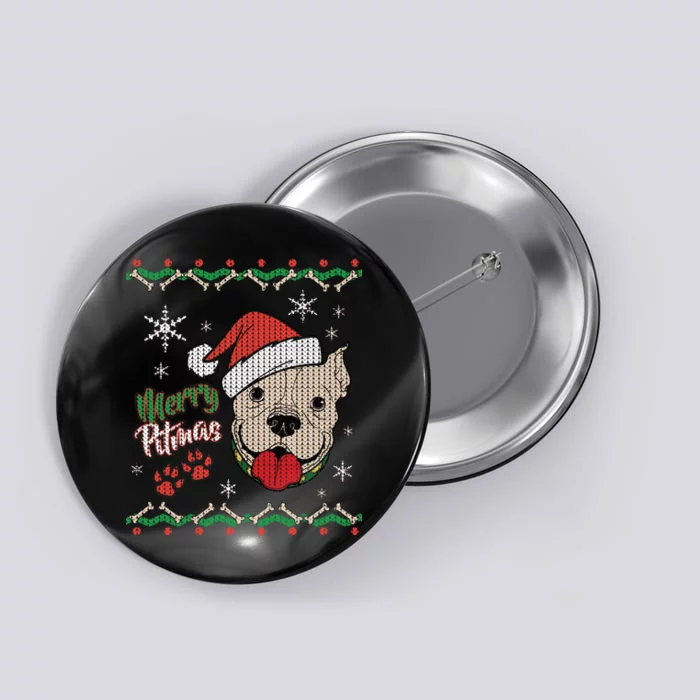 Merry Pitmas Ugly Christmas Sweater Button