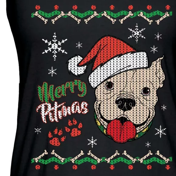 Merry Pitmas Ugly Christmas Sweater Ladies Essential Flowy Tank