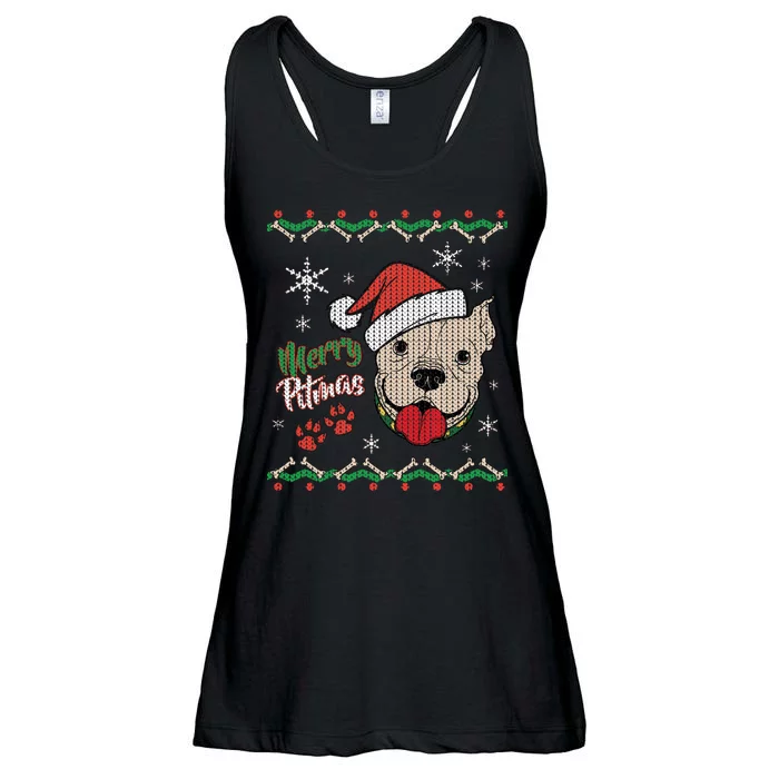 Merry Pitmas Ugly Christmas Sweater Ladies Essential Flowy Tank