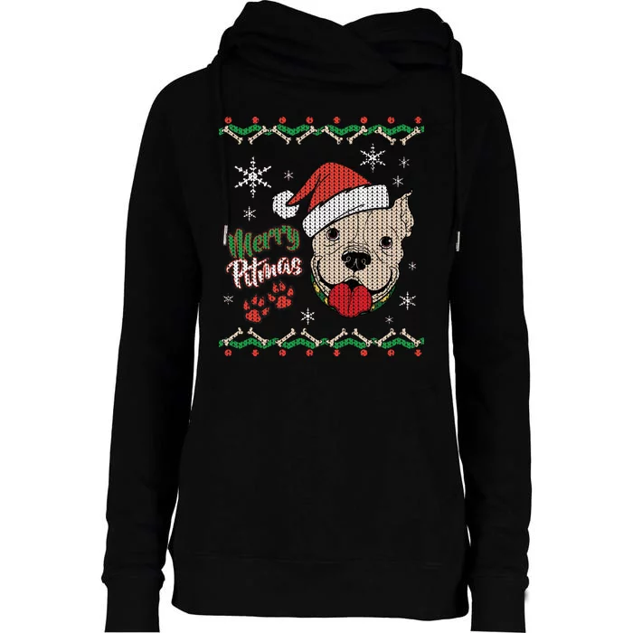 Merry Pitmas Ugly Christmas Sweater Womens Funnel Neck Pullover Hood