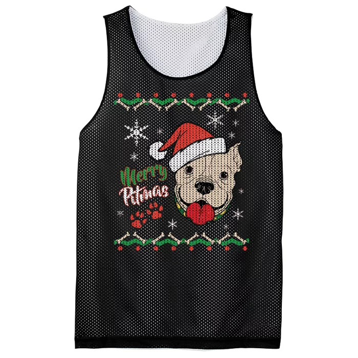 Merry Pitmas Ugly Christmas Sweater Mesh Reversible Basketball Jersey Tank