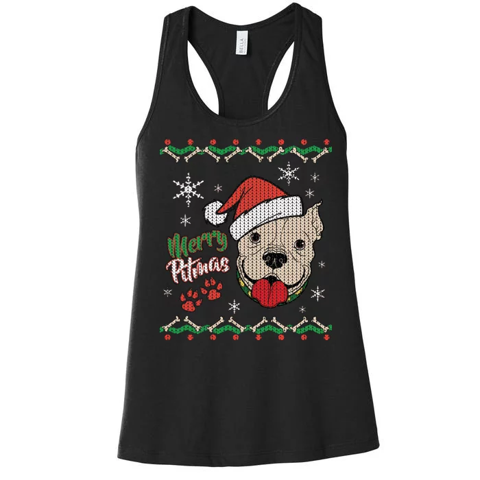 Merry Pitmas Ugly Christmas Sweater Women's Racerback Tank