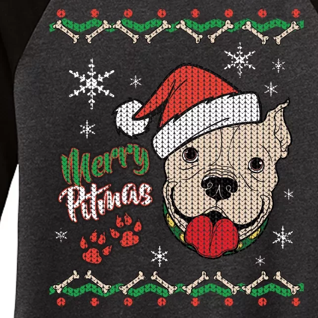 Merry Pitmas Ugly Christmas Sweater Women's Tri-Blend 3/4-Sleeve Raglan Shirt