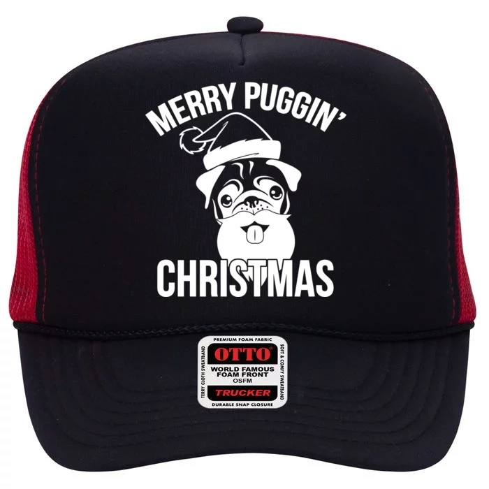 Merry Puggin Christmas Pug High Crown Mesh Trucker Hat