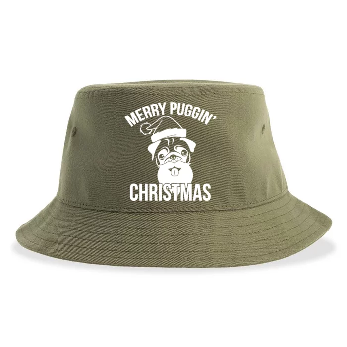 Merry Puggin Christmas Pug Sustainable Bucket Hat