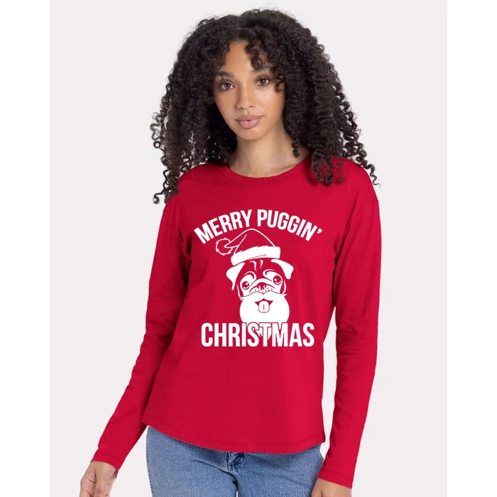 Merry Puggin Christmas Pug Womens Cotton Relaxed Long Sleeve T-Shirt