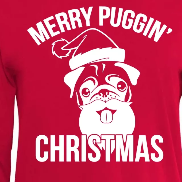 Merry Puggin Christmas Pug Womens Cotton Relaxed Long Sleeve T-Shirt