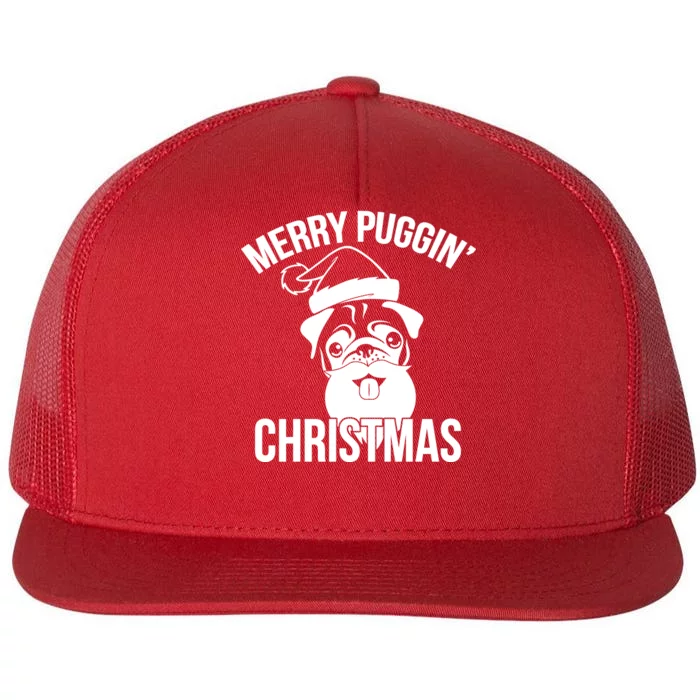 Merry Puggin Christmas Pug Flat Bill Trucker Hat