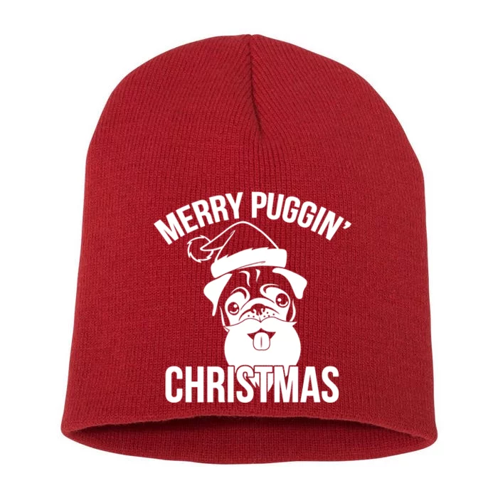 Merry Puggin Christmas Pug Short Acrylic Beanie