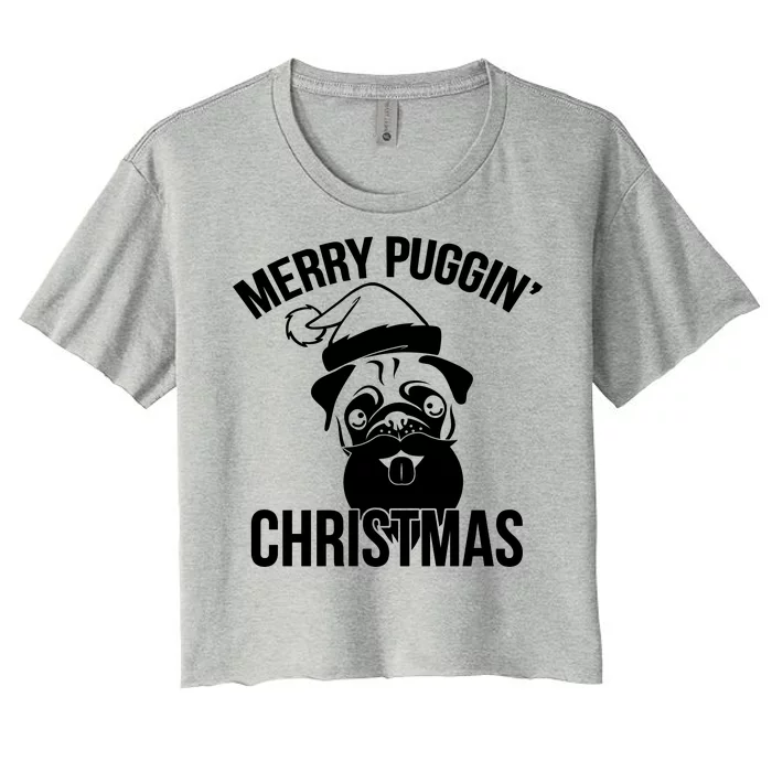 Merry Puggin Christmas Pug Women's Crop Top Tee