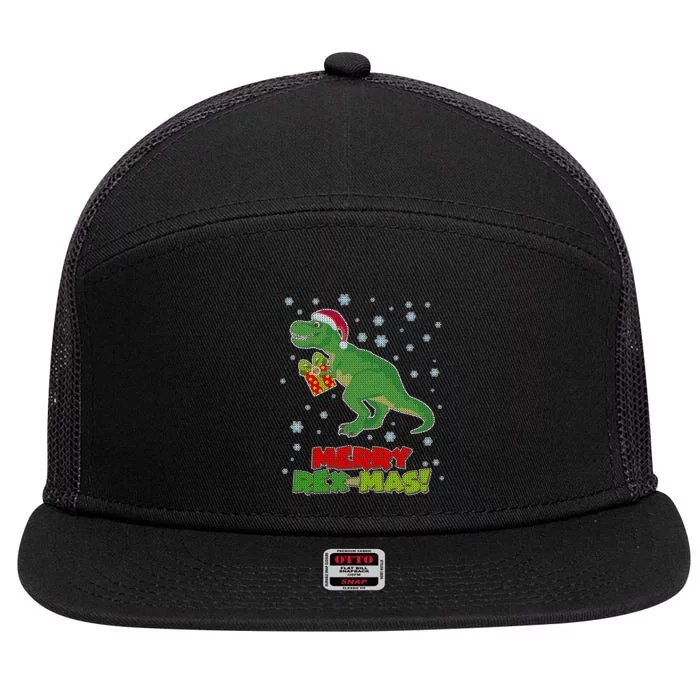 Merry Rex-Mas Ugly Christmas 7 Panel Mesh Trucker Snapback Hat