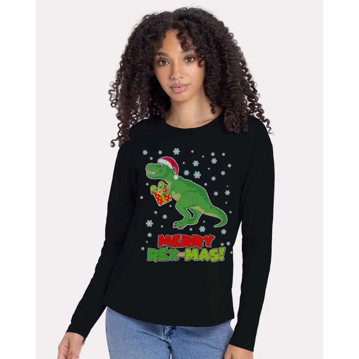 Merry Rex-Mas Ugly Christmas Womens Cotton Relaxed Long Sleeve T-Shirt