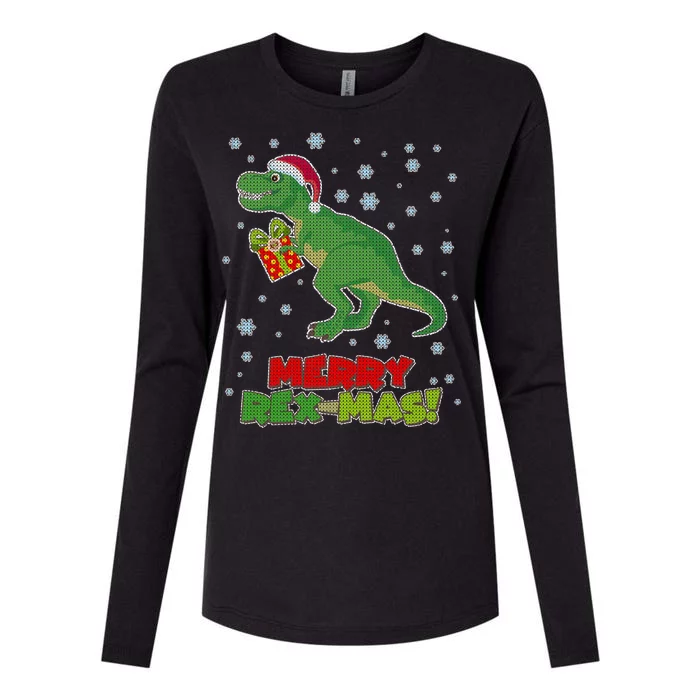 Merry Rex-Mas Ugly Christmas Womens Cotton Relaxed Long Sleeve T-Shirt