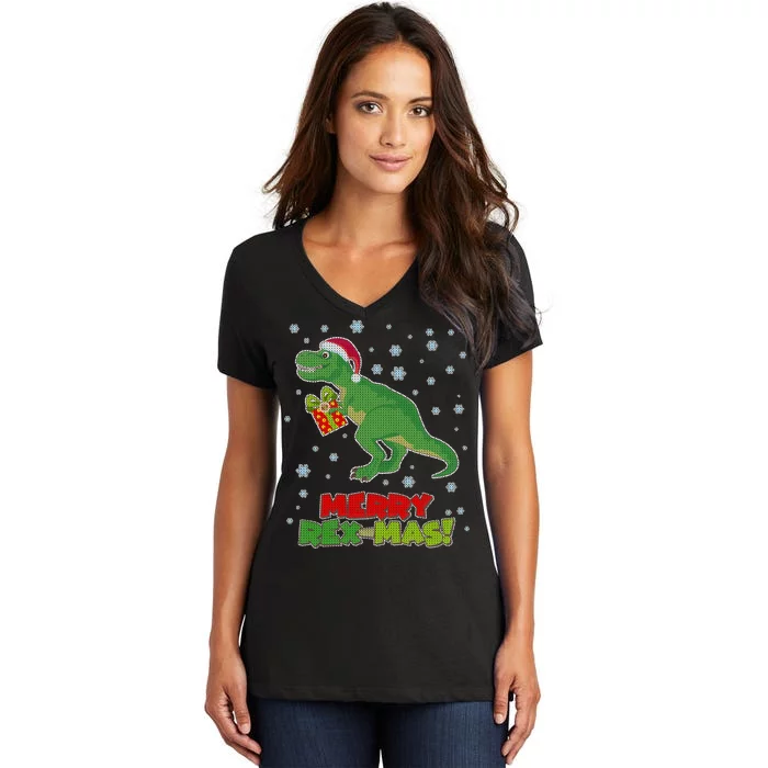 Merry Rex-Mas Ugly Christmas Women's V-Neck T-Shirt