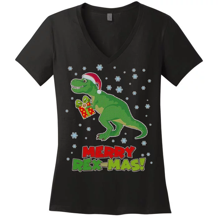 Merry Rex-Mas Ugly Christmas Women's V-Neck T-Shirt