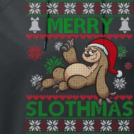 Merry Slothmas Ugly Christmas Performance Fleece Hoodie