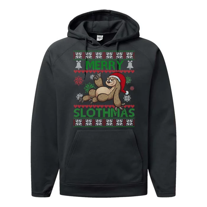 Merry Slothmas Ugly Christmas Performance Fleece Hoodie