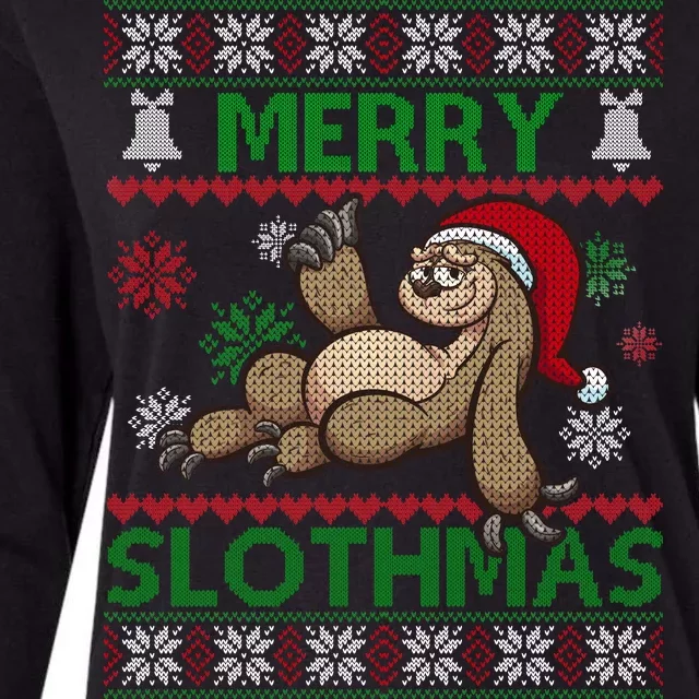 Merry Slothmas Ugly Christmas Womens Cotton Relaxed Long Sleeve T-Shirt