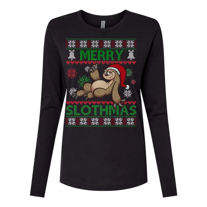 Merry Slothmas Ugly Christmas Womens Cotton Relaxed Long Sleeve T-Shirt