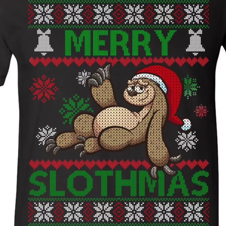 Merry Slothmas Ugly Christmas V-Neck T-Shirt