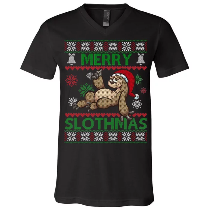 Merry Slothmas Ugly Christmas V-Neck T-Shirt