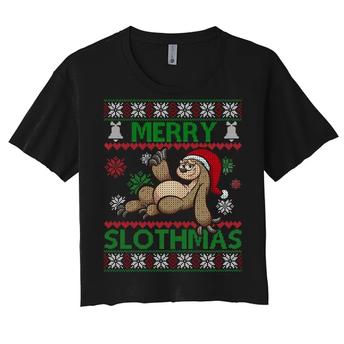 Merry Slothmas Ugly Christmas Women's Crop Top Tee