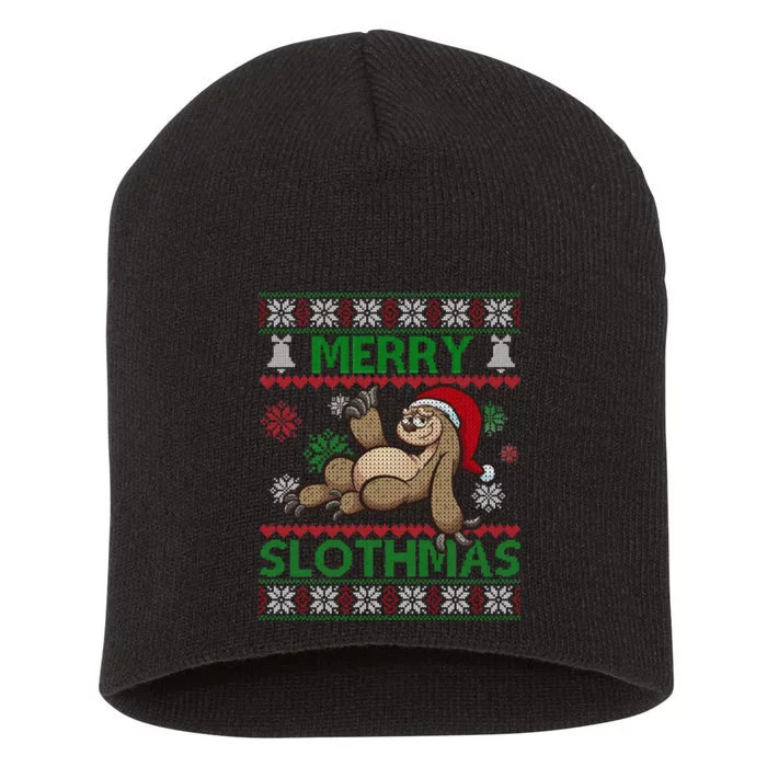 Merry Slothmas Ugly Christmas Short Acrylic Beanie