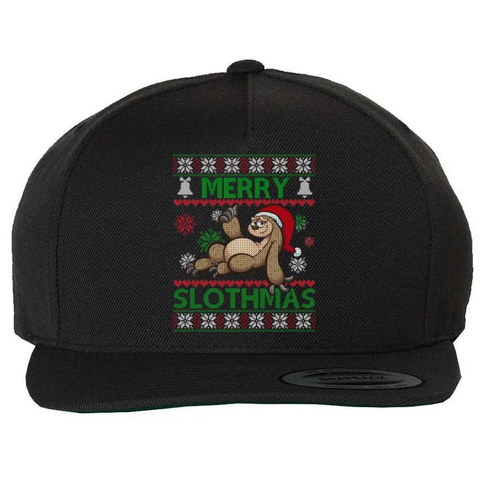 Merry Slothmas Ugly Christmas Wool Snapback Cap