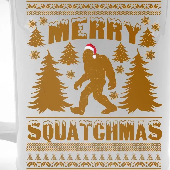 Merry Squatchmas Ugly Christmas Sweater Front & Back Beer Stein