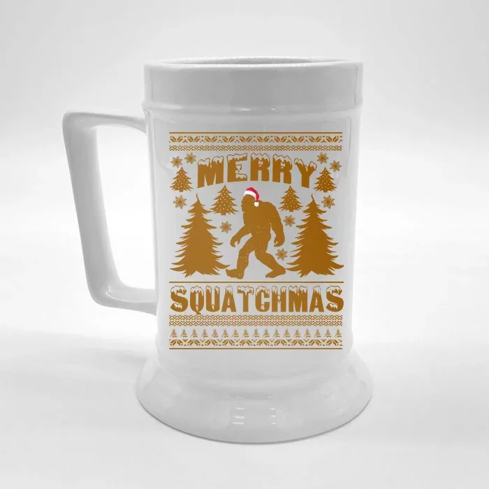 Merry Squatchmas Ugly Christmas Sweater Front & Back Beer Stein