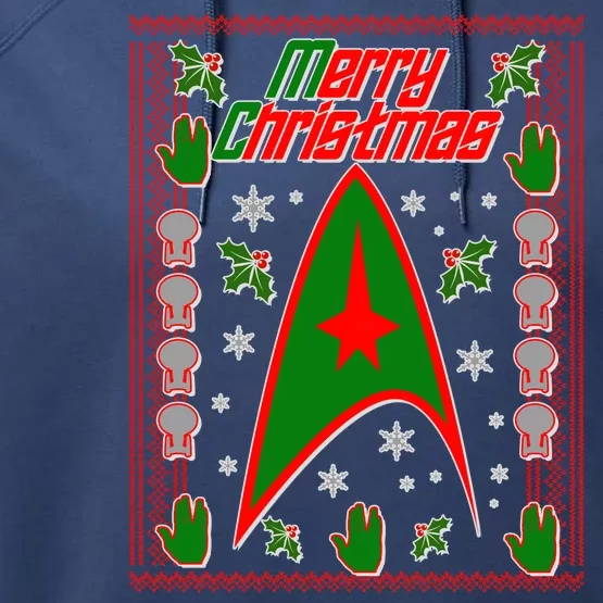 Merry Starfleet Christmas Ugly Sweater Performance Fleece Hoodie