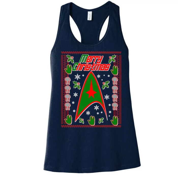 Merry Starfleet Christmas Ugly Sweater Women's Racerback Tank