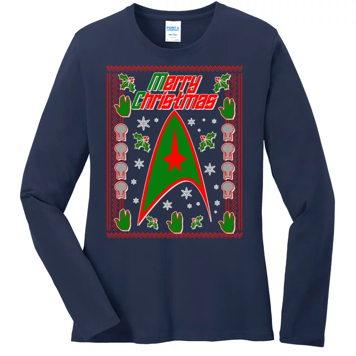 Merry Starfleet Christmas Ugly Sweater Ladies Long Sleeve Shirt