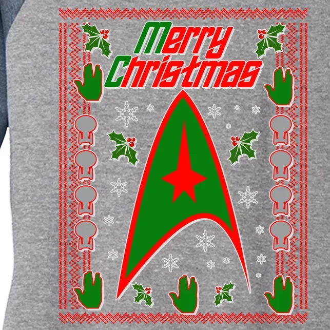 Merry Starfleet Christmas Ugly Sweater Women's Tri-Blend 3/4-Sleeve Raglan Shirt