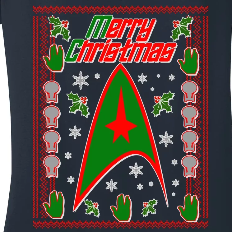 Merry Starfleet Christmas Ugly Sweater Women's V-Neck T-Shirt