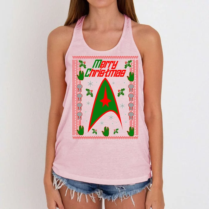 Merry Starfleet Christmas Ugly Sweater Women's Knotted Racerback Tank