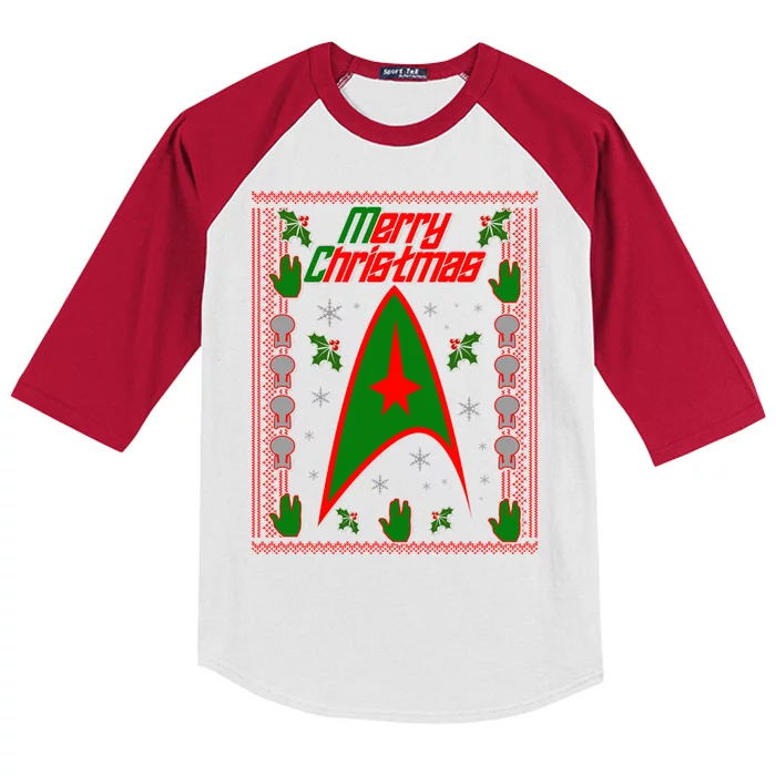 Merry Starfleet Christmas Ugly Sweater Kids Colorblock Raglan Jersey