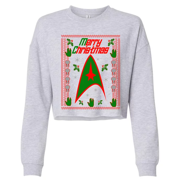 Merry Starfleet Christmas Ugly Sweater Cropped Pullover Crew