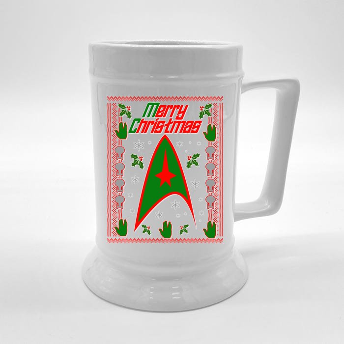 Merry Starfleet Christmas Ugly Sweater Front & Back Beer Stein