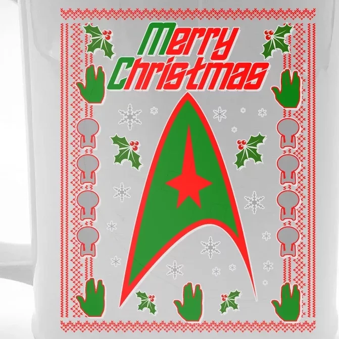 Merry Starfleet Christmas Ugly Sweater Front & Back Beer Stein